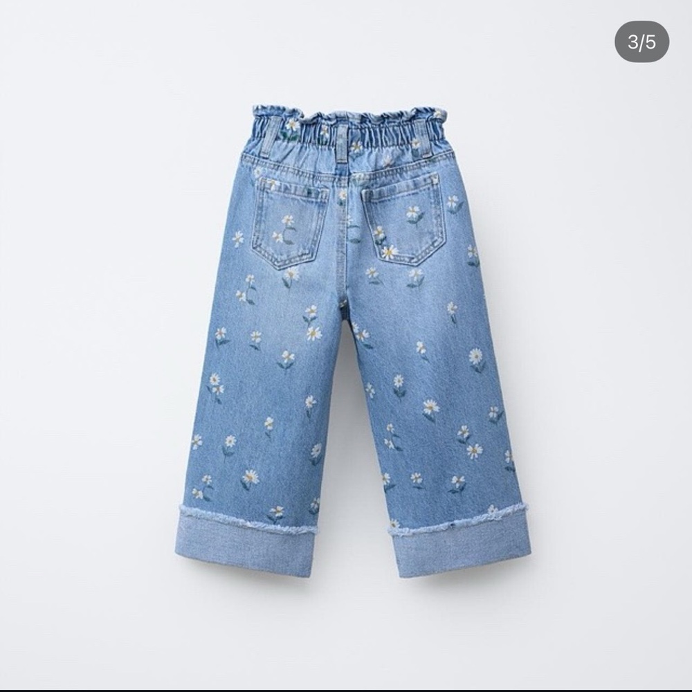 Zara Kids Light Blue Floral Paperbag Style Jeans Size 3 Years - Picture 2 of 6